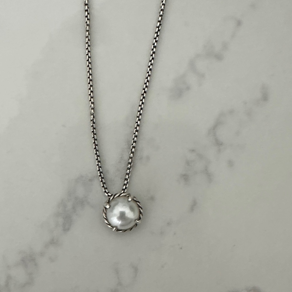 David Yurman Silver Necklace with White Pearl